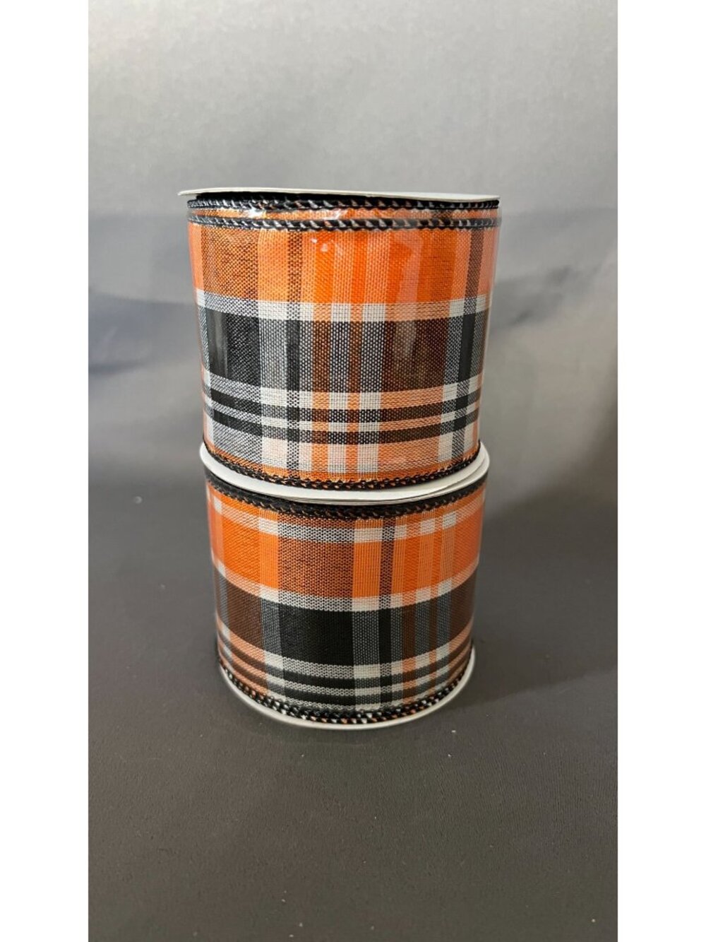 Plaid Fall Ribbon 2.5" x 12 Wired Edge Rolls Orange/Black - Joann's/Offray